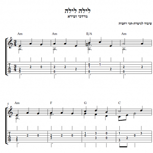 עיבוד פינגרסטייל לגיטרה מאת חגי רחביה לשיר לילה לילה הכולל תווים לגיטרה,טאבים לגיטרה ואקורדים לגיטרה.